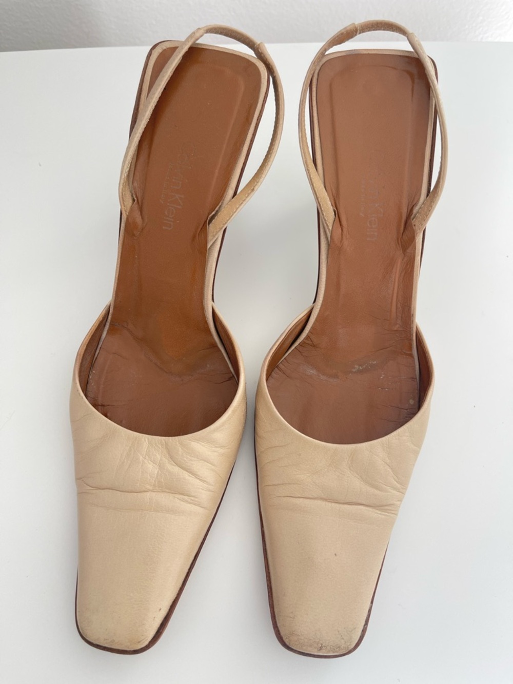 Calvin Klein Beige Leather Slingback Heels